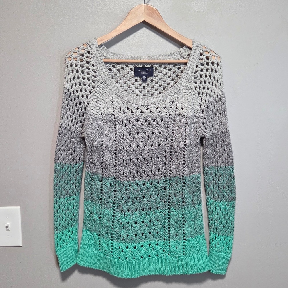 American Eagle Open Knit Crochet Sweater Scoop Fisherman Coastal 2000s Womens S